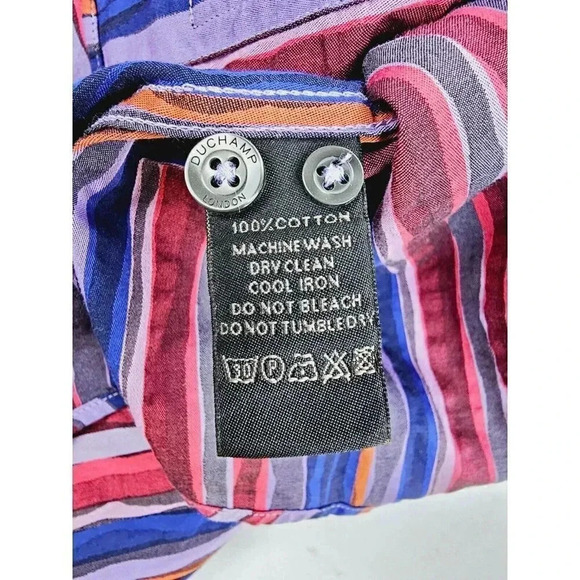 Duchamp London Size 15 Mens Multi Color Striped Spread Collar Cotton Men's Shirt - Picture 9 of 12